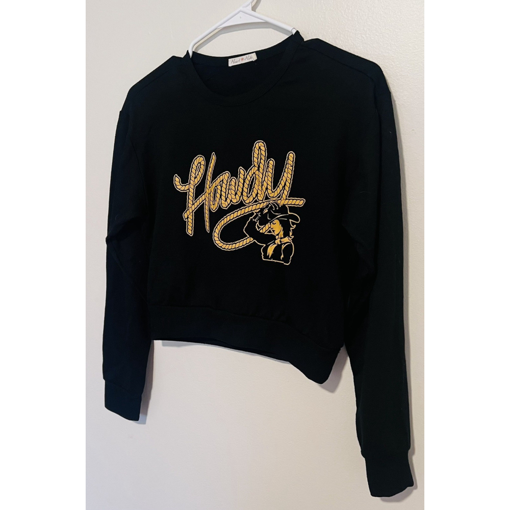 Howdy Western Cropped Sweatshirt Top Women’s Medium Black Country Rodeo Cowgirl - Picture 4 of 4